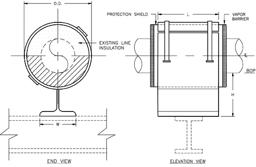 HS-1010 Resting Hot Pipe Shoe (Split-T Base, 180 Insulation with Bandstraps)