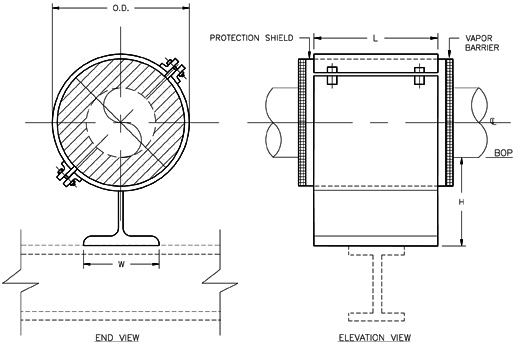 HS-1011 Resting Hot Pipe Shoe (Split-T Base, 360 Insulation with Bolts)