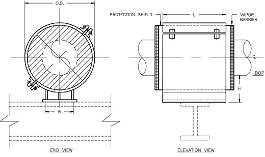 HS-1031 Resting Hot Pipe Shoe (Double-T Base, 360 Insulation with Bolts)