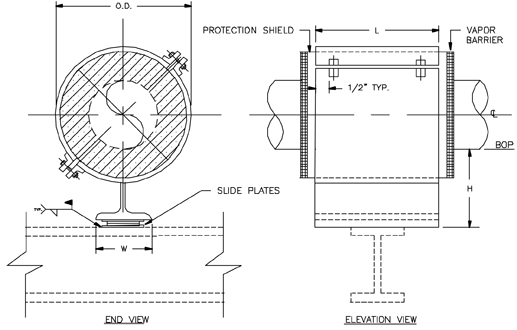 HS-3013 Sliding Hot Pipe Shoe (Split-T Base, Unguided, without Thrust Plates)